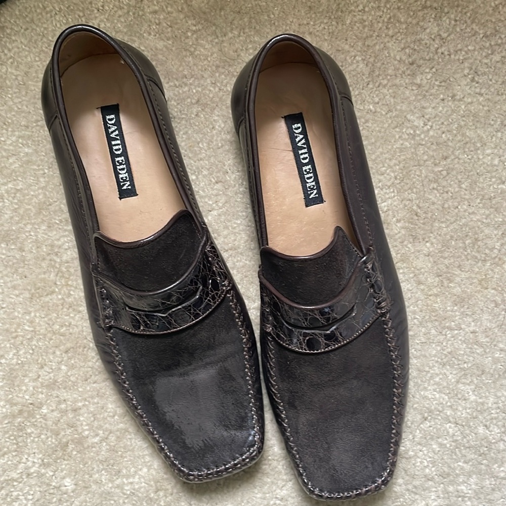 David Eden Crocodile Mens Loafers Brown Sz 10 Old Money Fratboy John Jr Shoes